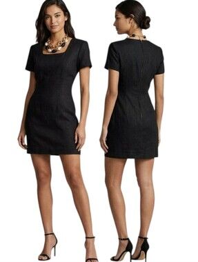 CAROL HORN Vintage 1980s Black Classic Linen Sheath Dress - Size 8P